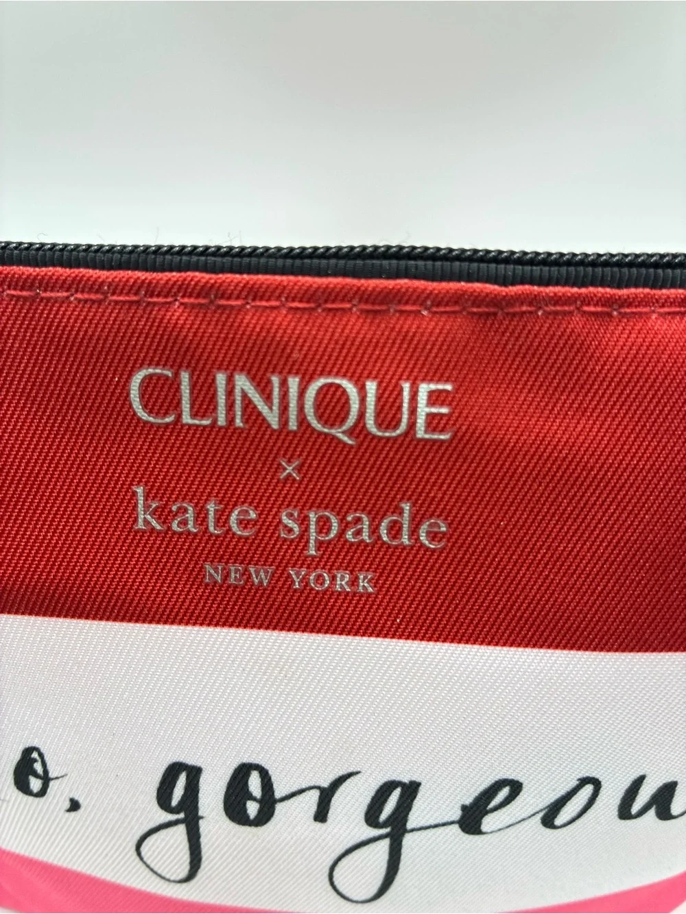 Clinique x kate spade Red Pink White Striped Cosmetic Pouch